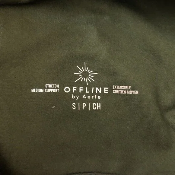 Aerie Offline Dark Green Distressed Faux Leather Sports Bra Keyhole Back S - Picture 3 of 4